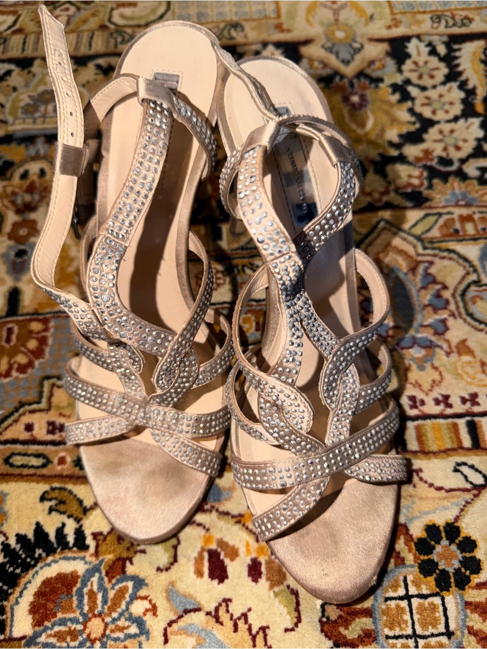 INC Champagne Rhinestone Strappy Heels- 9